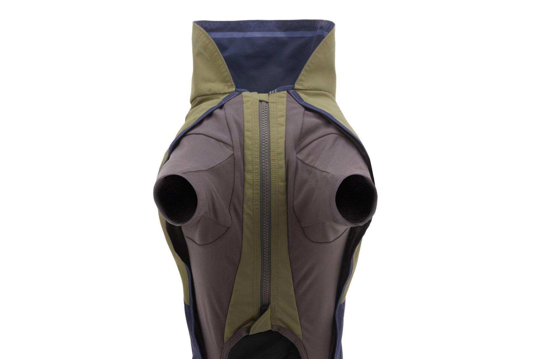 Waterproof Ruffwear Sun Shower dog raincoat with stretch sleeves and a chest zipper for full weatherproof protection