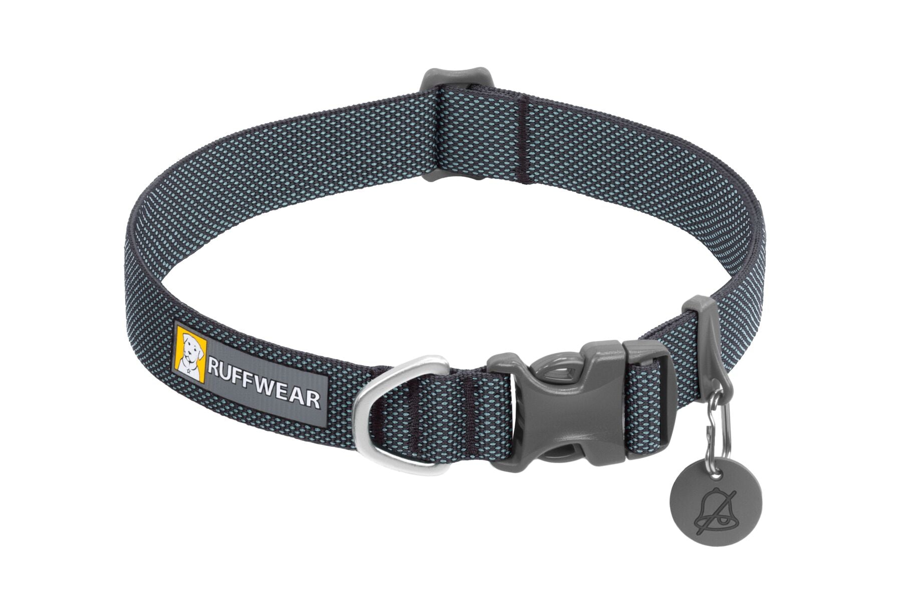 The ultralight Ruffwear Hi & Light minimalist dog collar showing its strong side-release buckle and aluminum D-ring