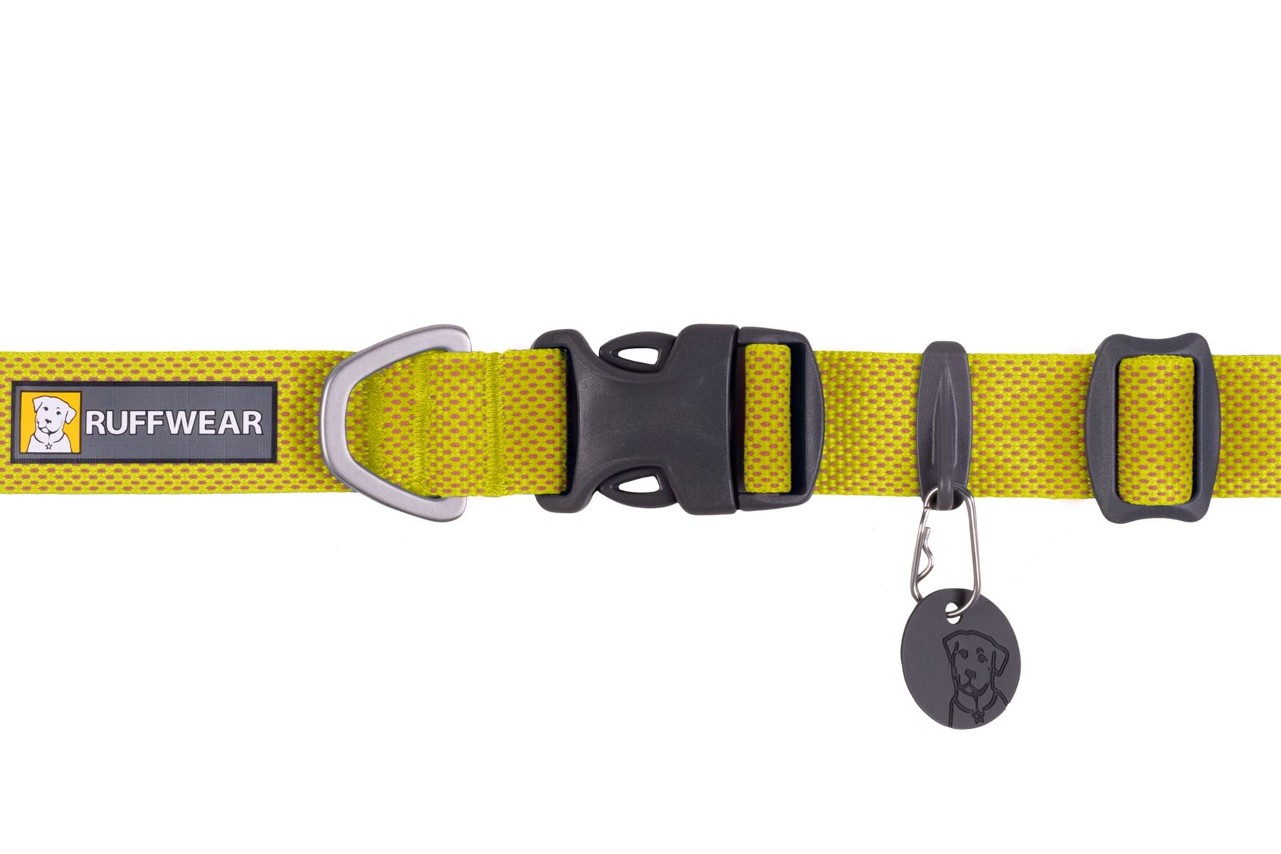 The ultralight Ruffwear Hi & Light minimalist dog collar showing its strong side-release buckle and aluminum D-ring
