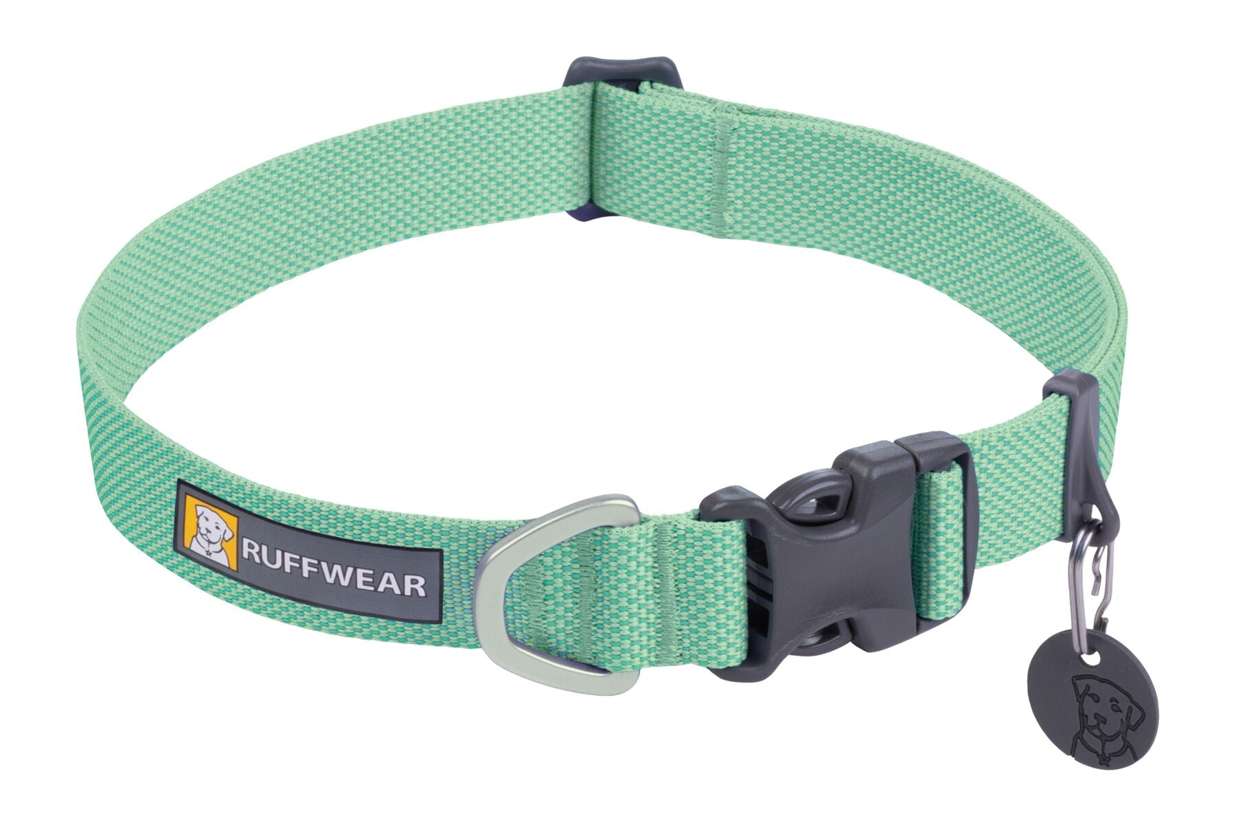 The ultralight Ruffwear Hi & Light minimalist dog collar showing its strong side-release buckle and aluminum D-ring