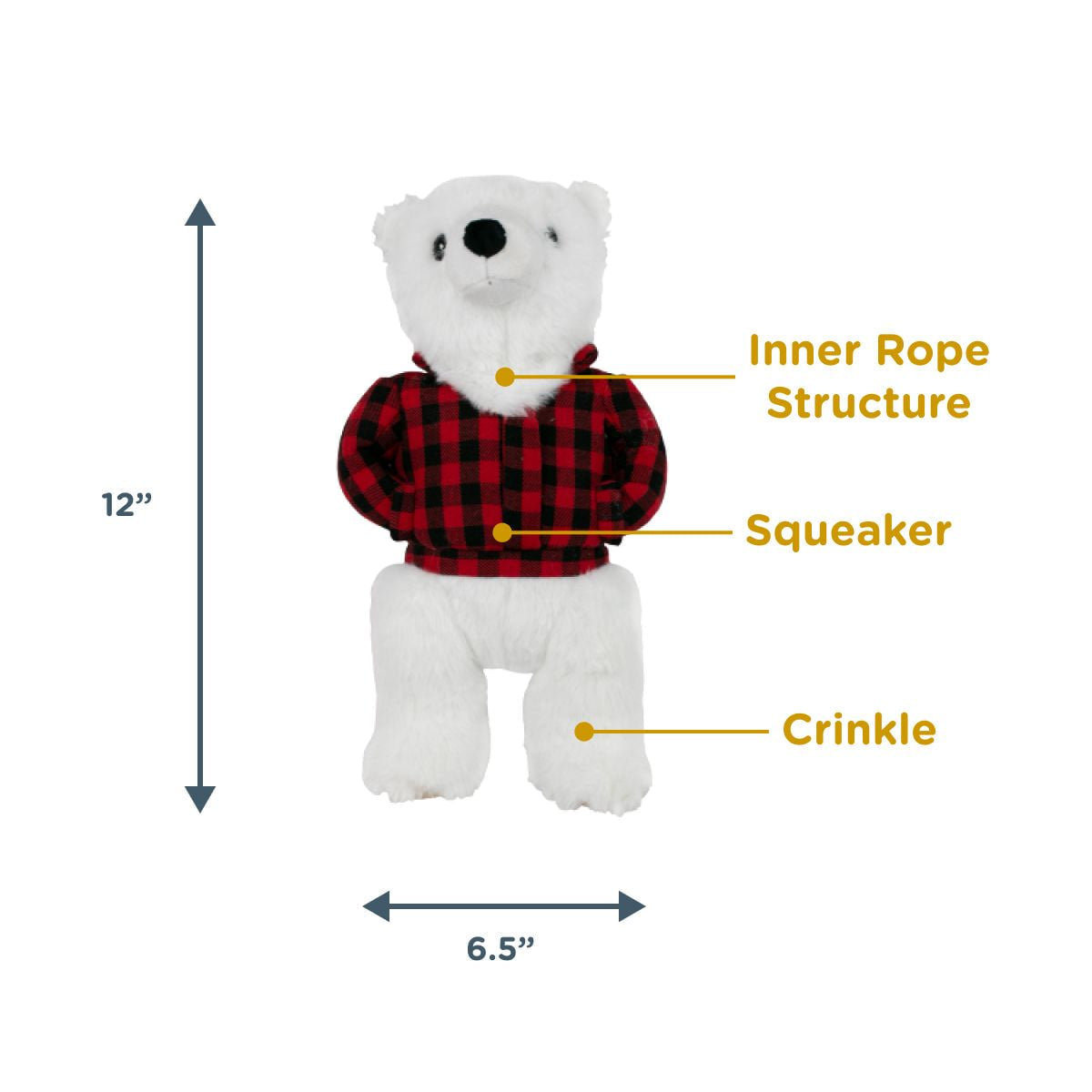 Squeaky Plush Dog Toy: Plaid Polar Bear