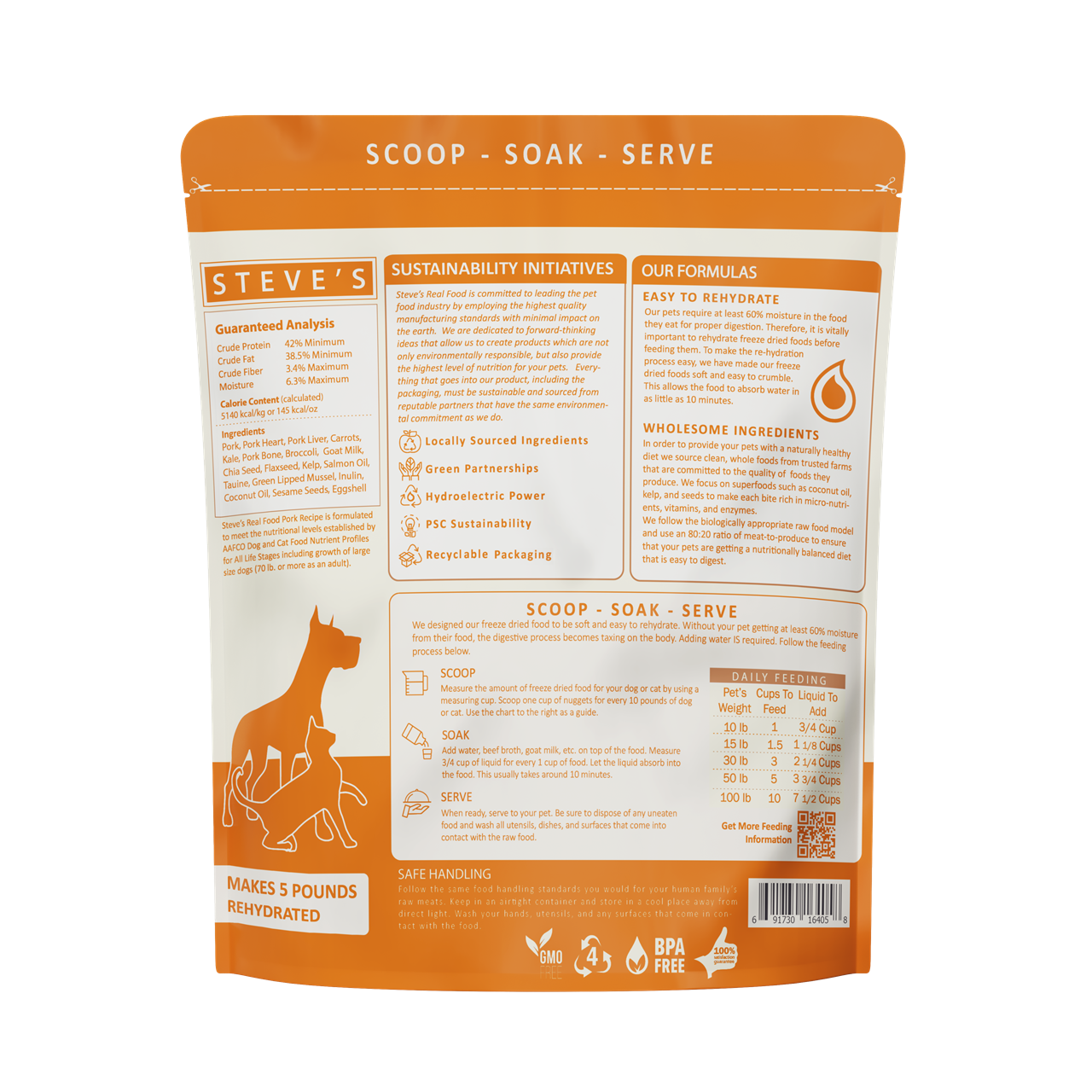 Steve's Real Food Freeze-Dried Raw Dog Food, Pork Recipe