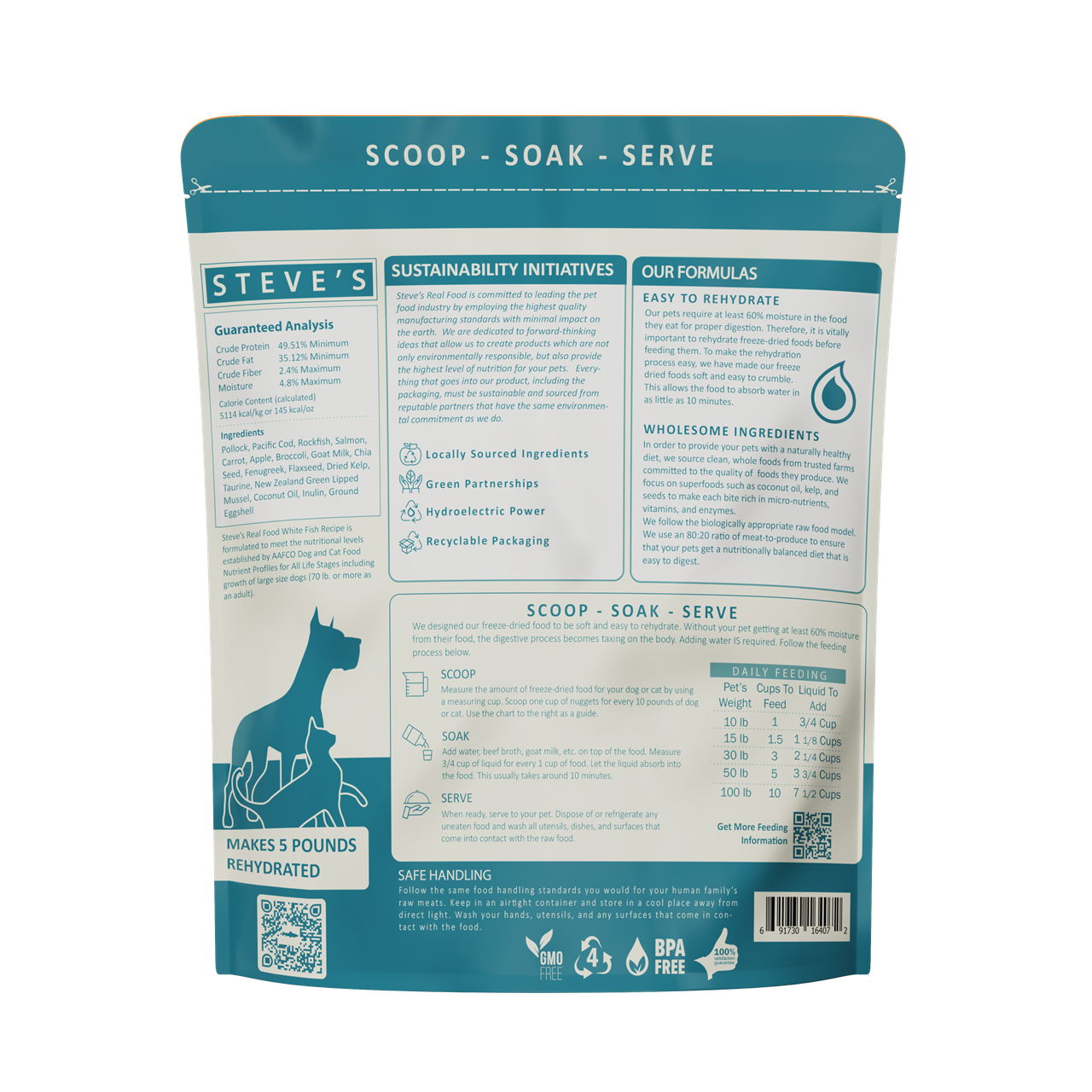 Steve's Real Food Freeze-Dried Raw Dog Food, White Fish Recipe