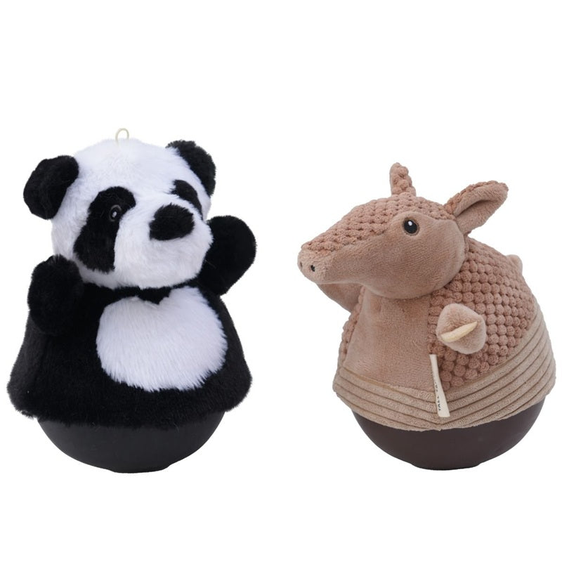 Tall Tails Roly Poly Armadillo and Panda | Squeaky Wobble Plush Dog Toy