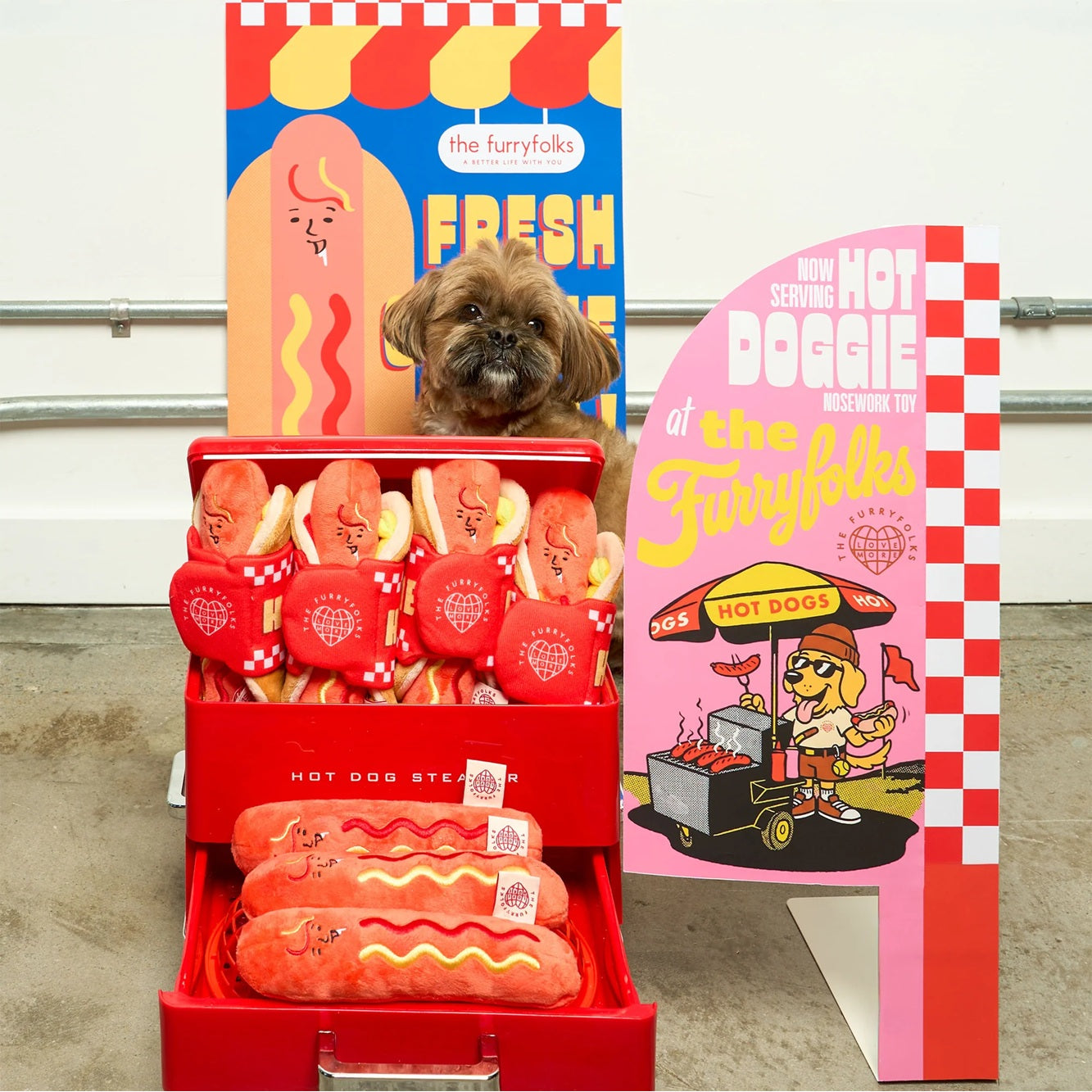 The Furryfolks Hot Doggie Dog Enrichment Toy | Squeaky Nosework Plush