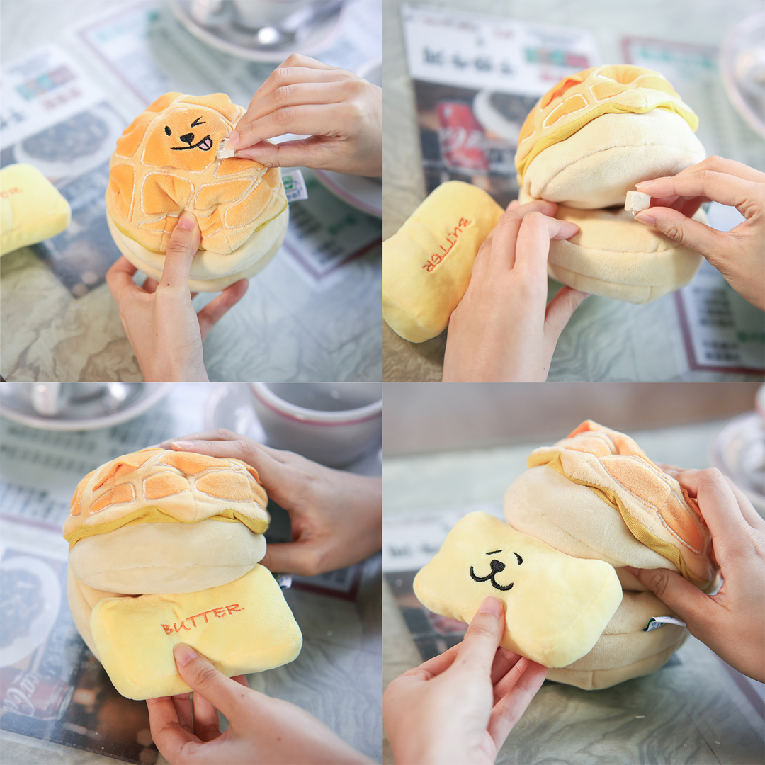 Woof² Buttered Pineapple Bun, Nosework Interactive Plush Dog Toy