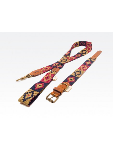 Buddys Dog Wear Peruvian Indian Blue Cotton Dog Collar Lead Leash