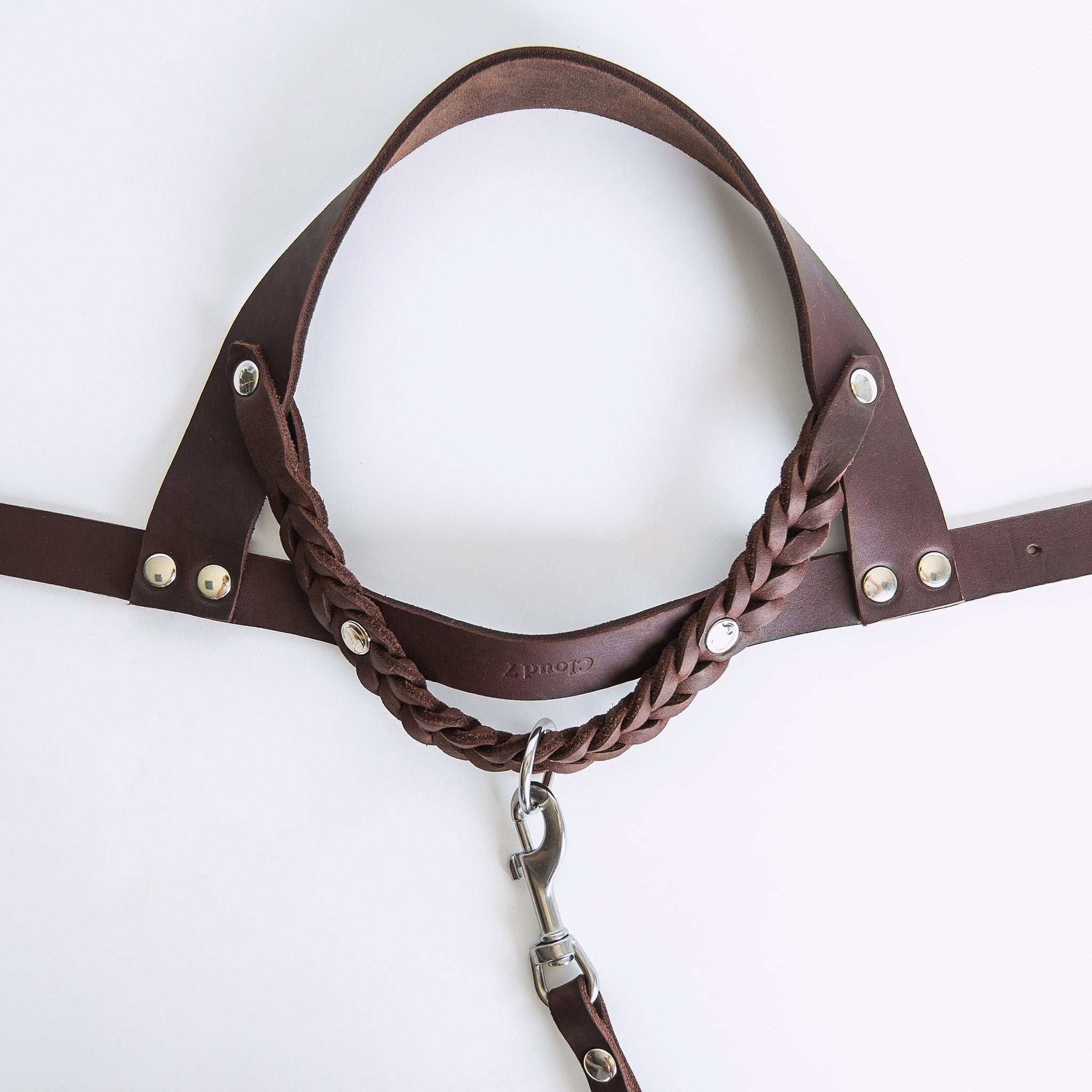Cloud7: Central Park Leather Dog Harness, Saddle Brown with Silver Hardware