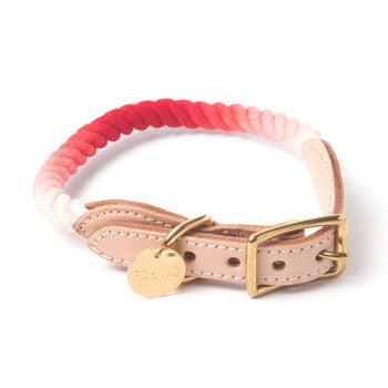 Rope and Leather Collar for Dogs and Cats, Coral