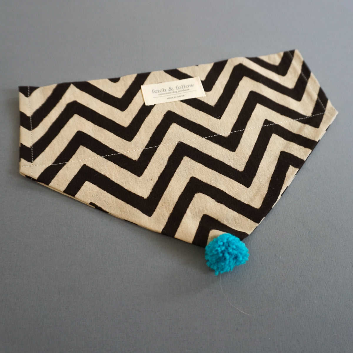 Fetch And Follow Indigo Block Printed Neckerchief ZigZag with PomPom