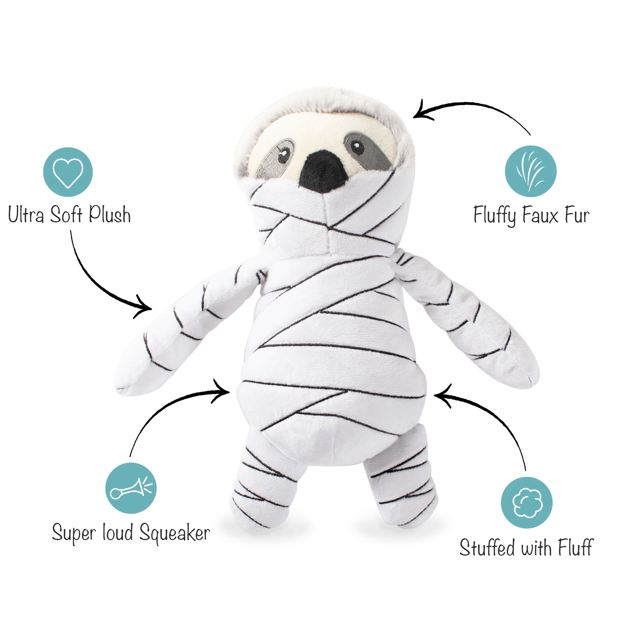 Slumber the Mummy Sloth, Dog Squeaky Plush toy