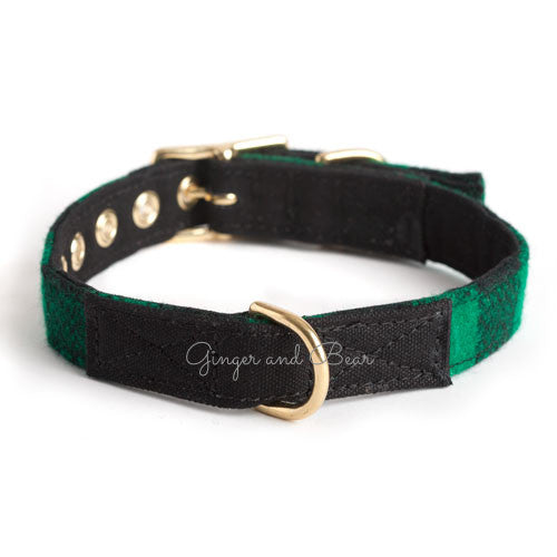 Cotton Canvas Collar, Buffalo Plaid Green
