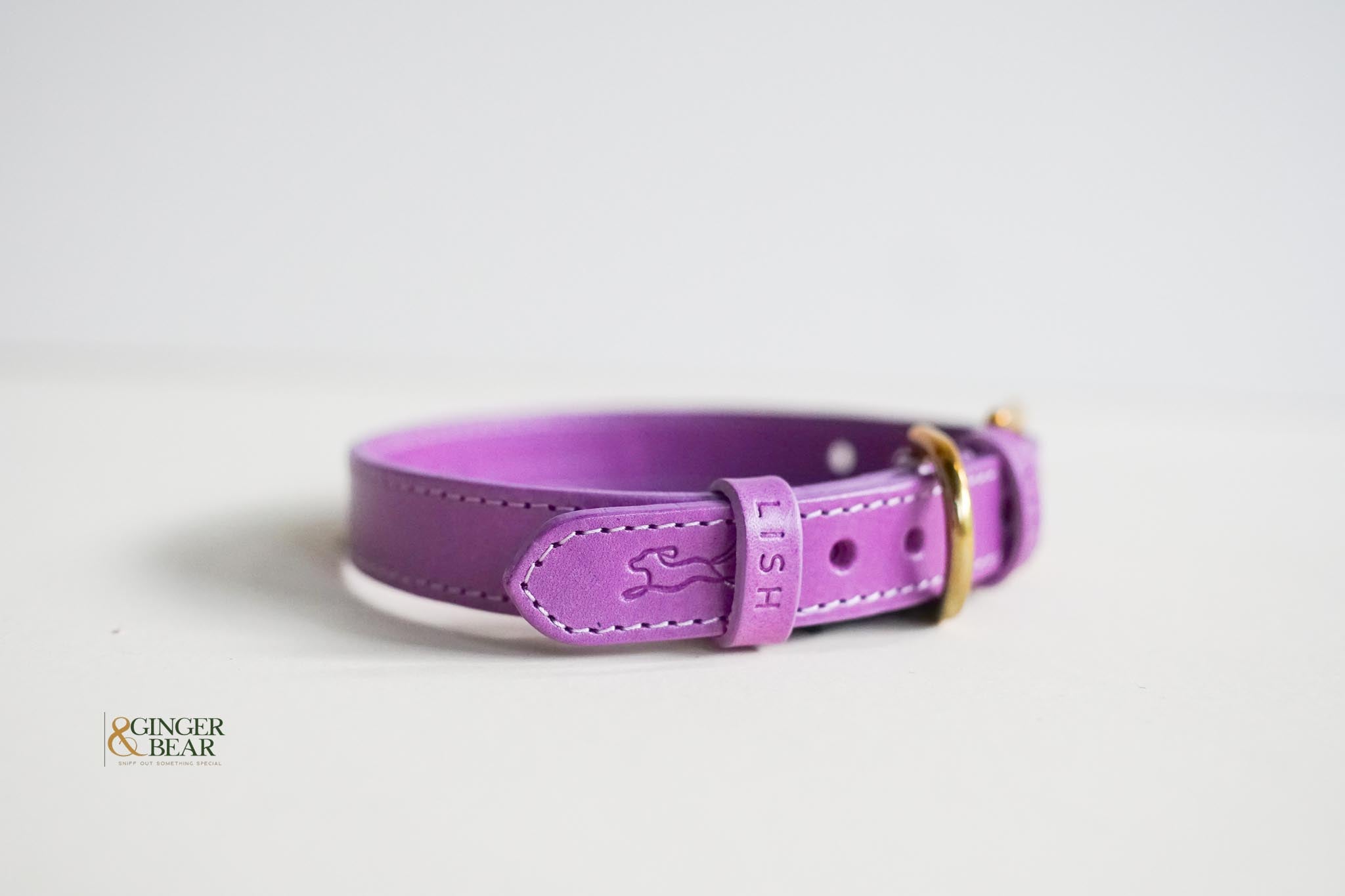 LISH Coopers Violet Purple Italian Leather Dog Collar