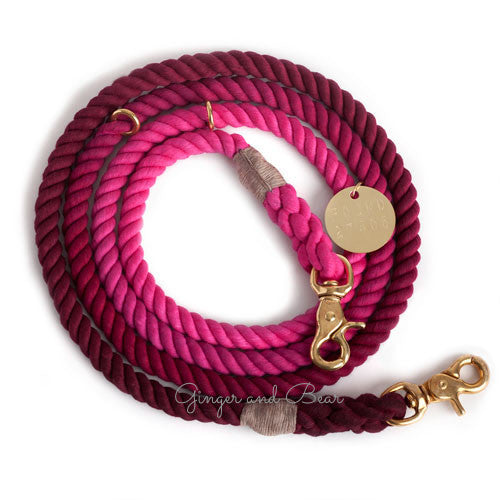 Adjustable Rope Leash, Solid Maroon Ombre