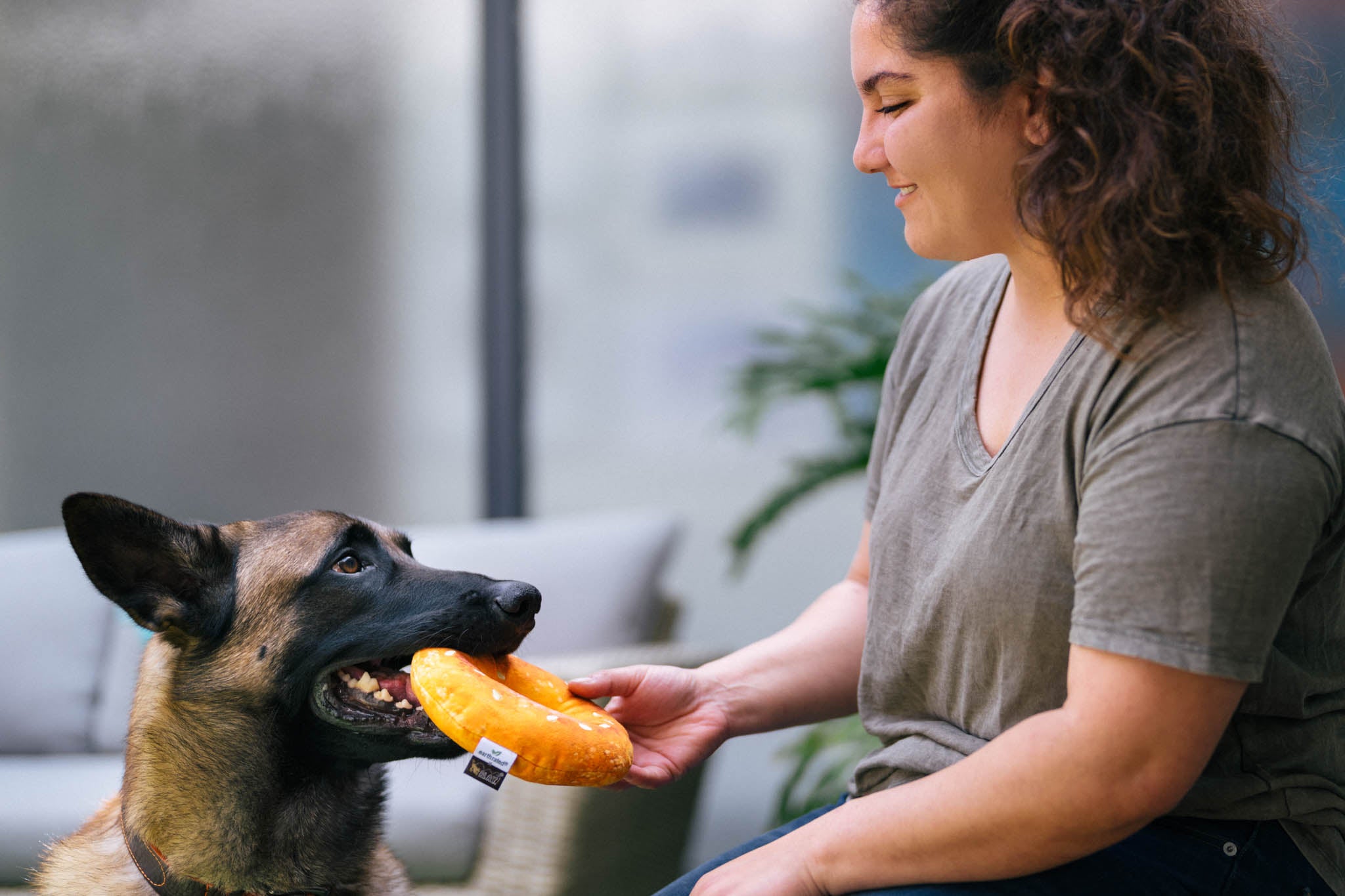 P.L.A.Y. Montreal Munchies Squeaky Plush Dog toys, Montreal Bagel