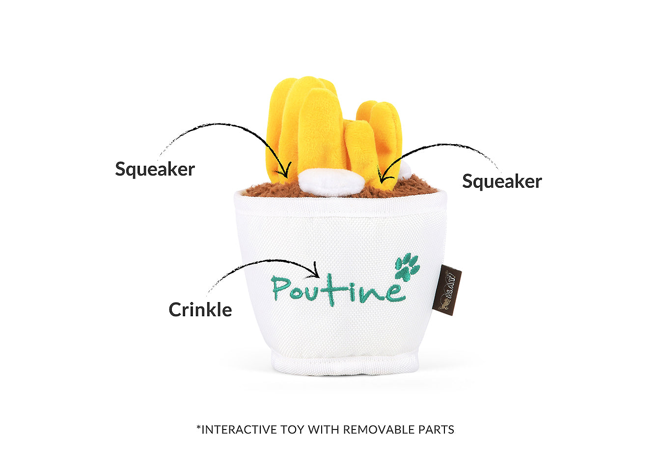 P.L.A.Y. Montreal Munchies Squeaky Plush Dog toys, Pooch-tine