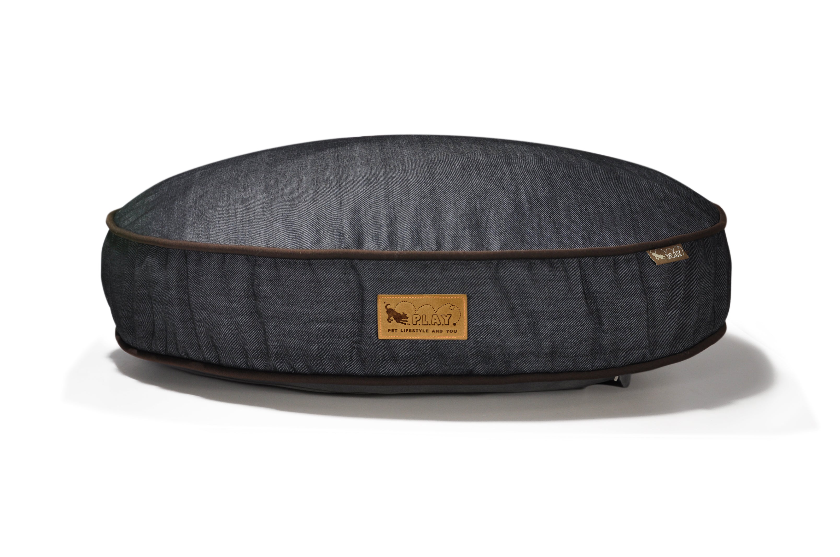 Round Dog Bed, Urban Denim MedievalBlue and Chocolate