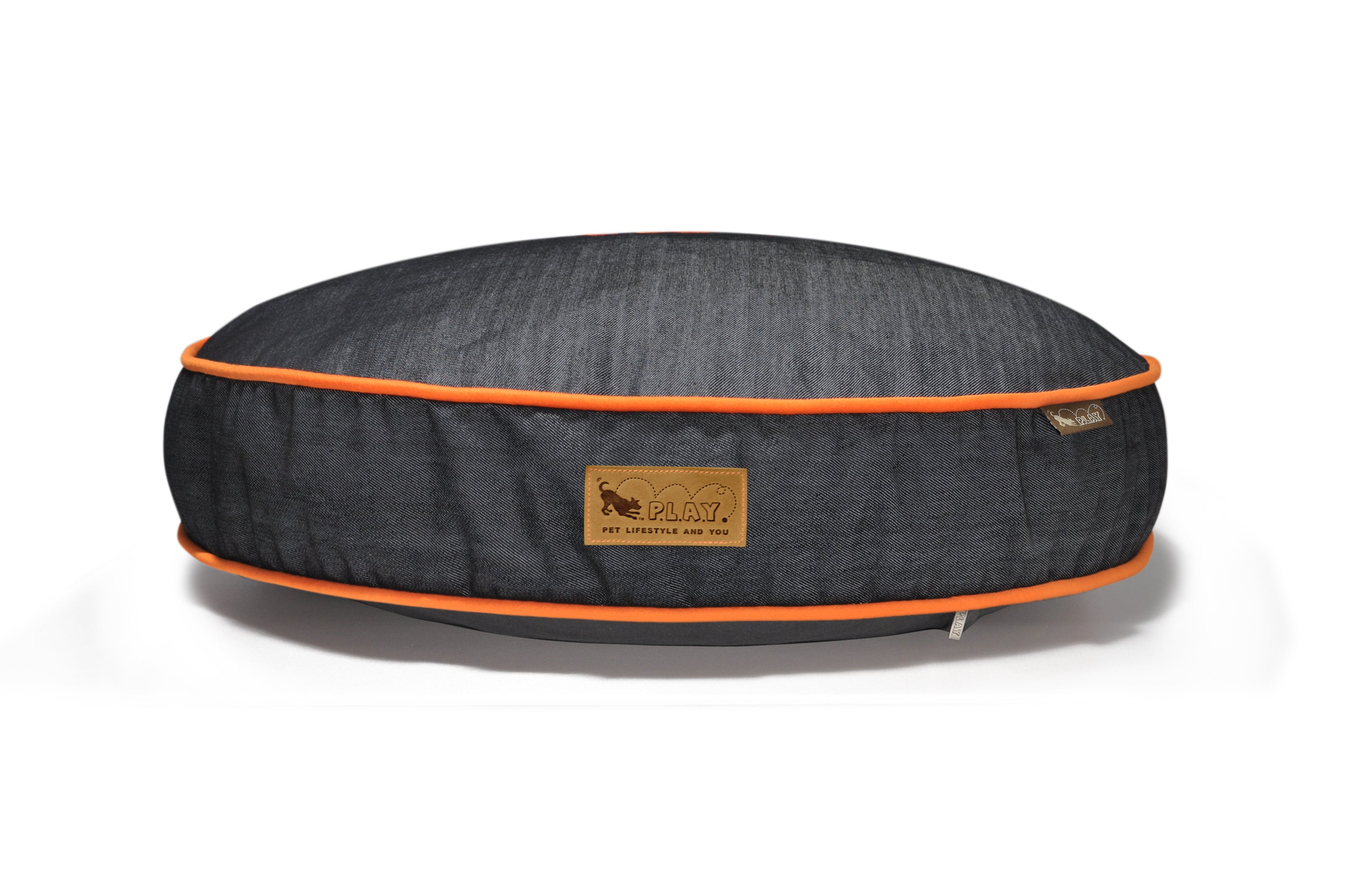 Round Dog Bed, Urban Denim MedievalBlue and Mandarin