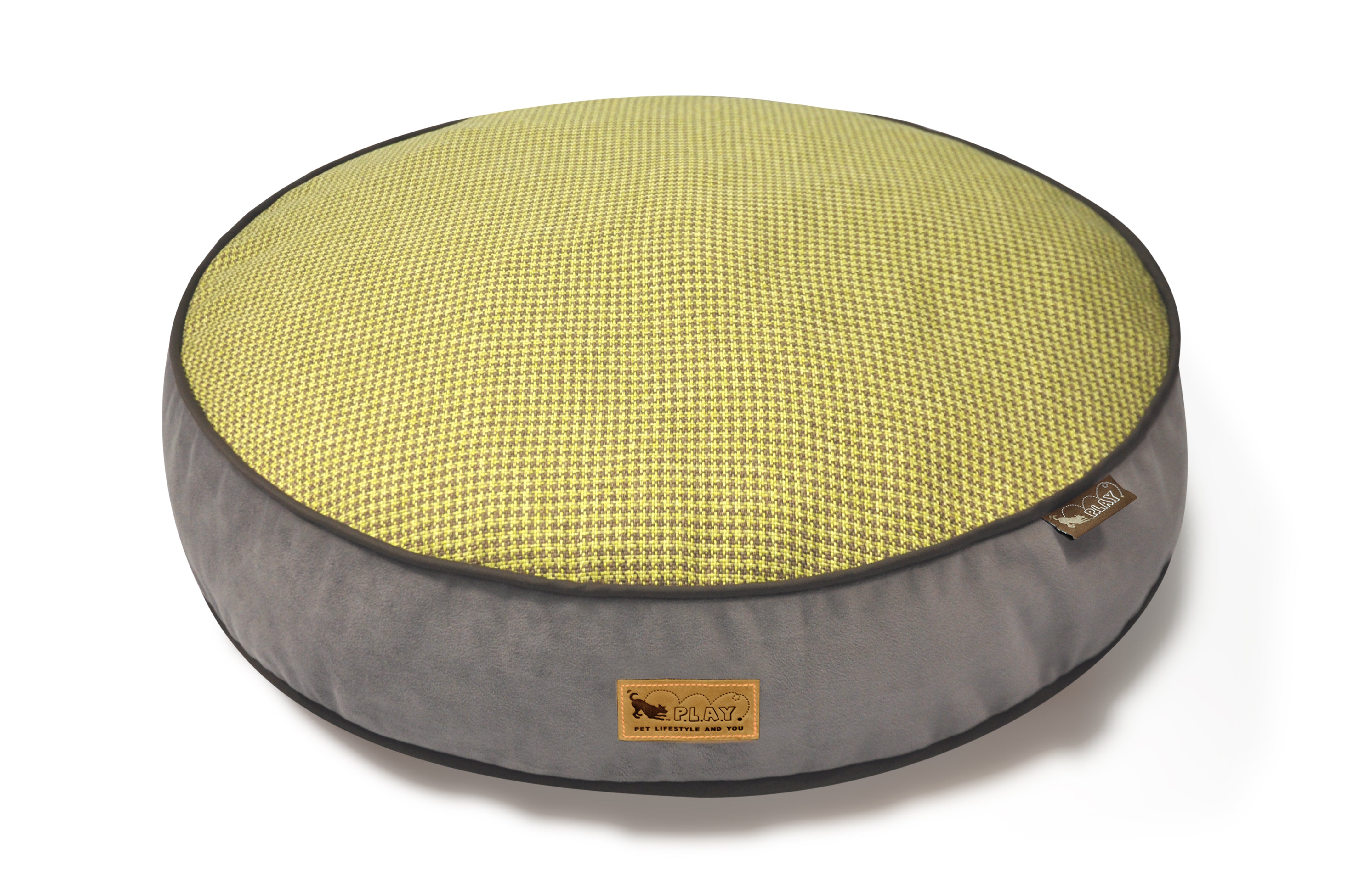 Round Dog Bed, Houndstooth Buttercup Yellow