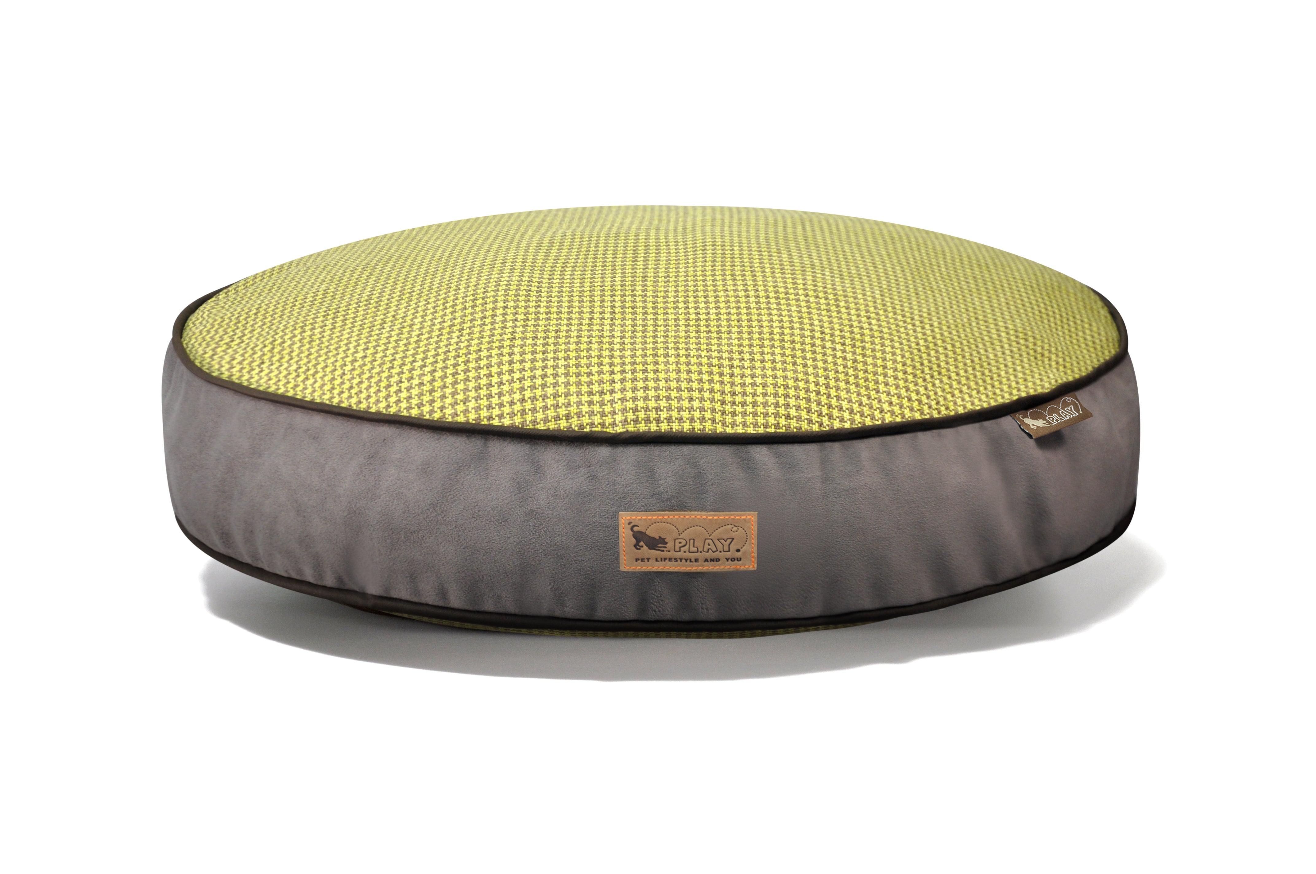 Round Dog Bed, Houndstooth Buttercup Yellow