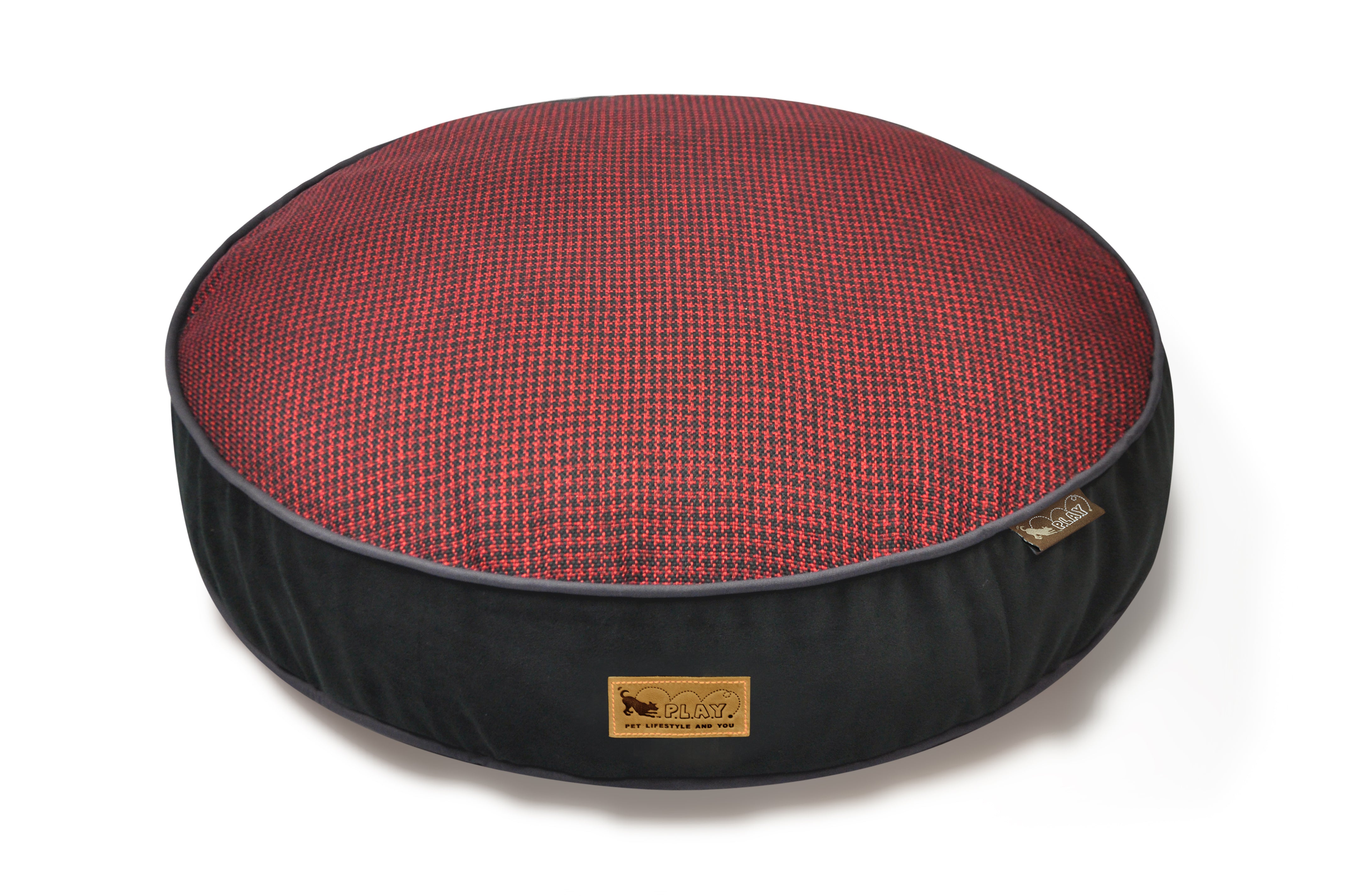 Round Dog Bed, Houndstooth Cayenne Red