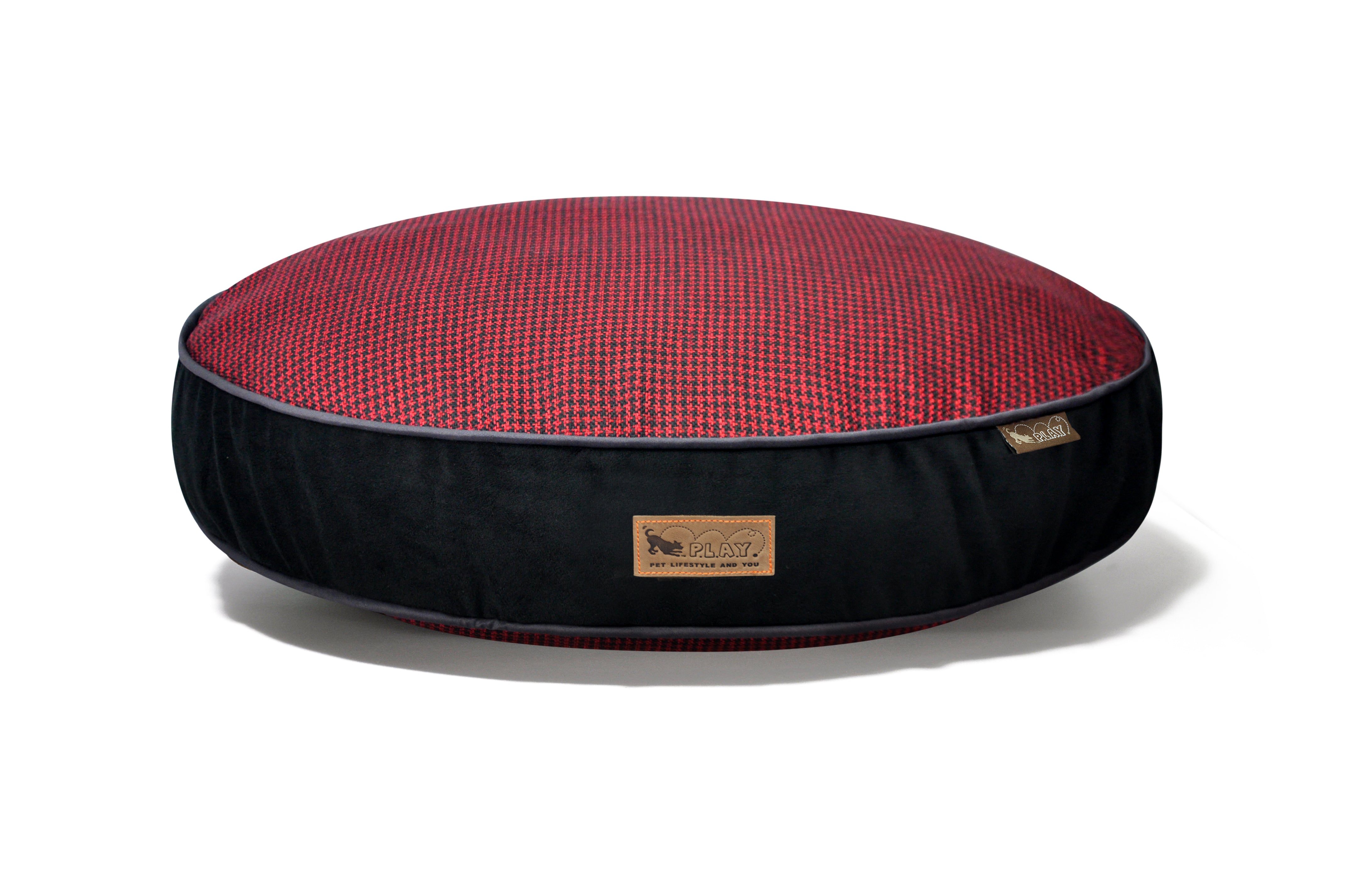 Round Dog Bed, Houndstooth Cayenne Red