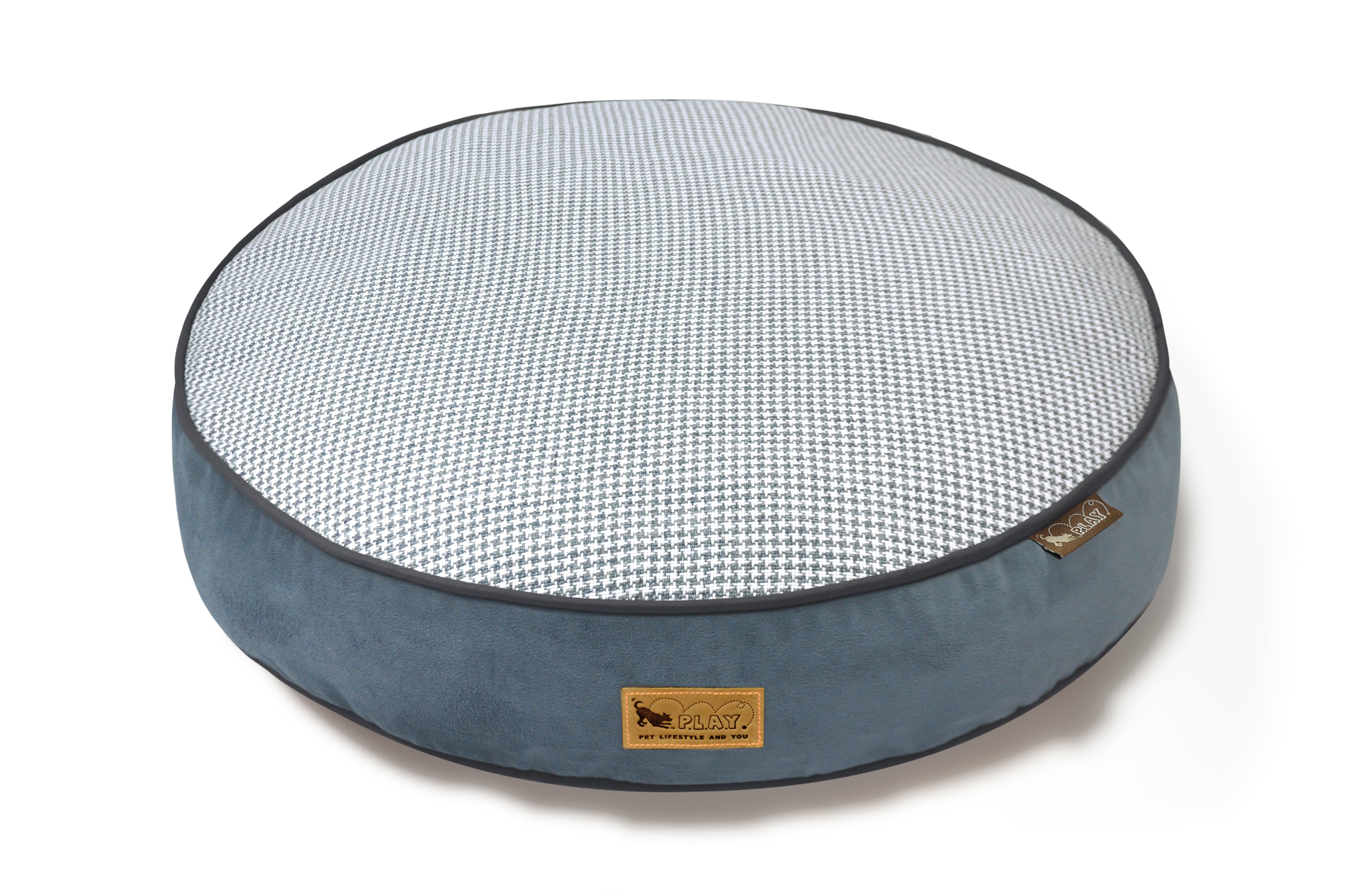 Round Dog Bed, Houndstooth Light Blue
