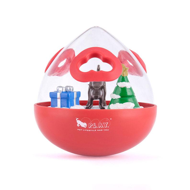 P.L.A.Y. Wobble Ball 2.0 Holiday Edition Red Interactive dog toy