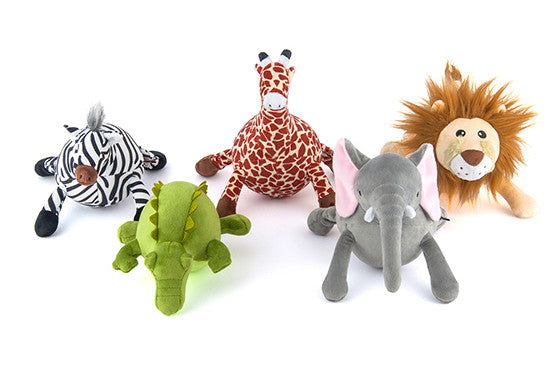 P.L.A.Y. Safari squeaky plush dog toys Lion Zebra Crocodile Elephant Giraffe