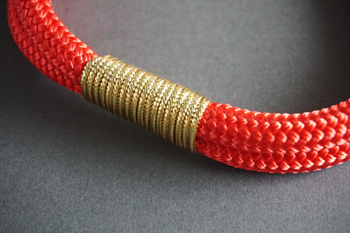 Rugged Wrist Dog Collar Red and Gold Rope