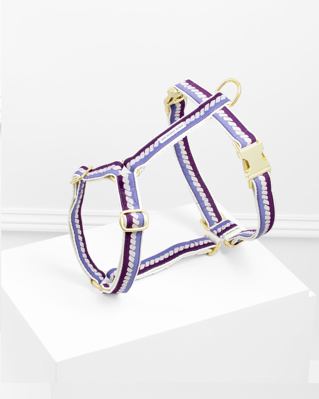 The Twist Deep Purple Dog Harness: Soft Beige and Blue