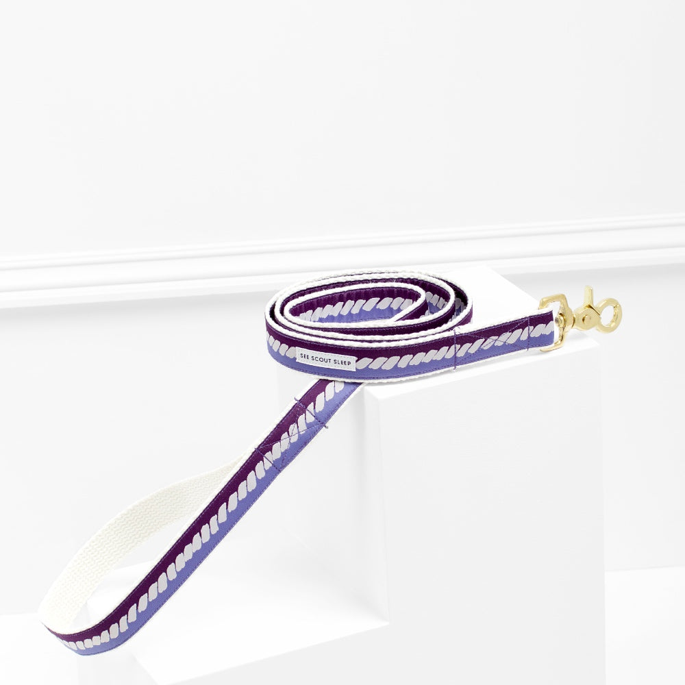 The Twist Deep Purple Dog Leash: Soft Beige and Blue