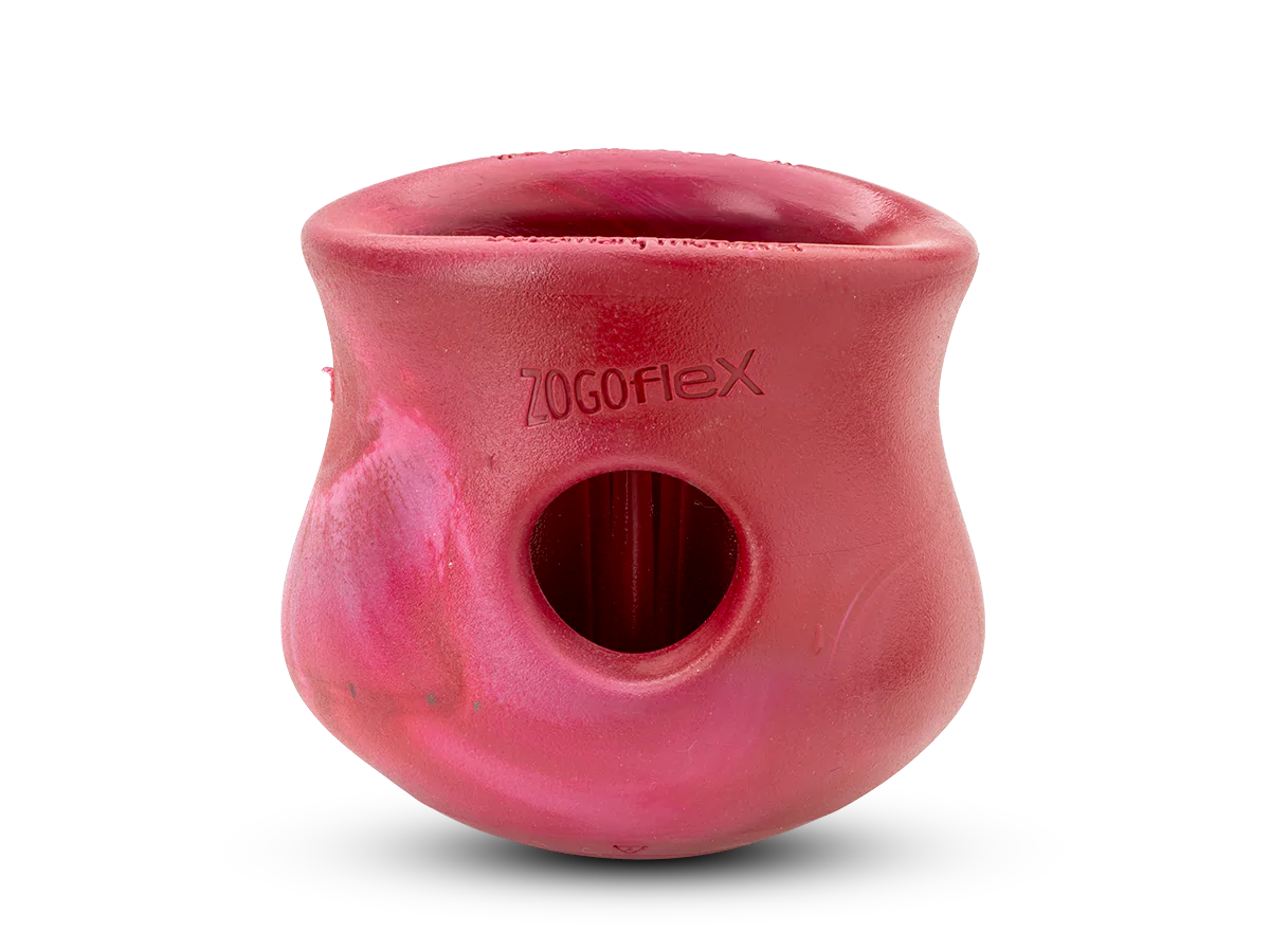 Interactive puzzle, food-dispensing dog toy, Zogoflex Toppl in Holiday Red
