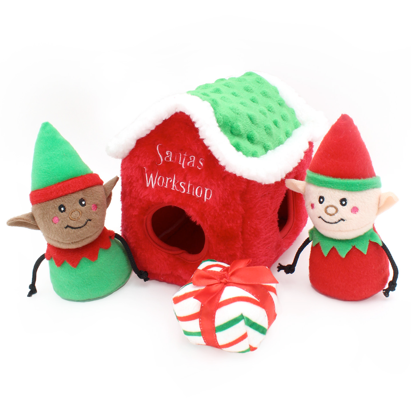 Zippy Holiday Burrow Sniff 'n Search Squeaky Dog Toy, Santa's Workshop