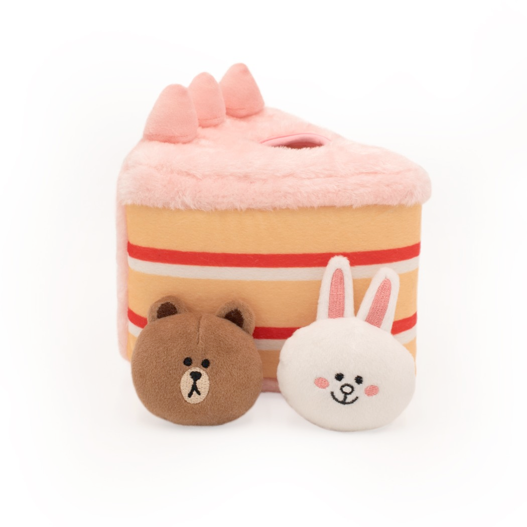 Zippy Line Friends Burrow Squeaky Dog Toy, Nom Nomz Brown and Cony in Cake