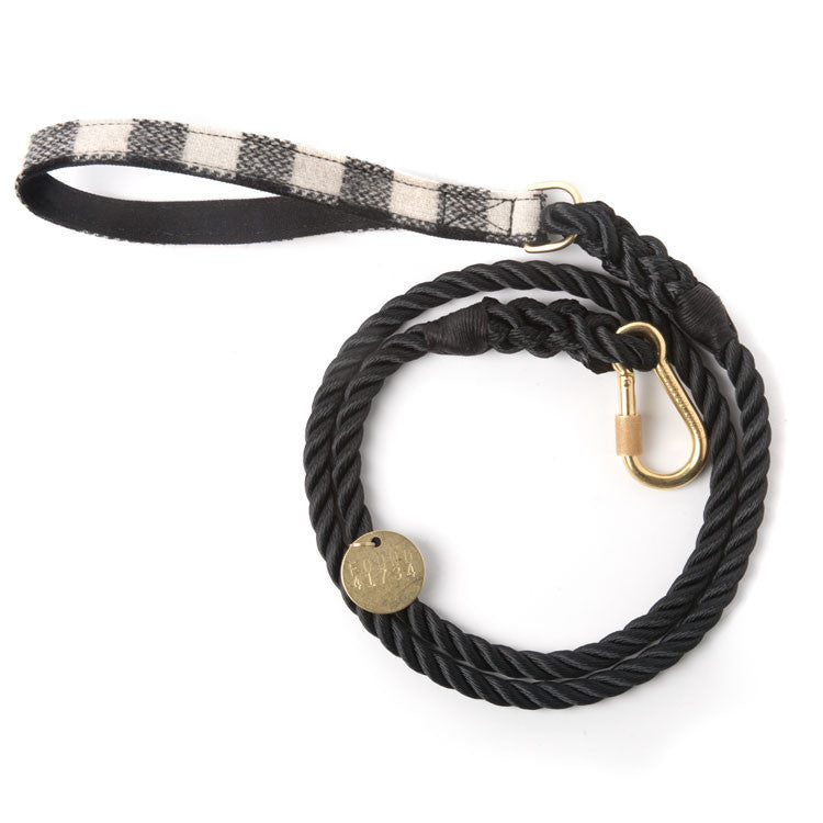 Rope Leash, Black and White Plaid