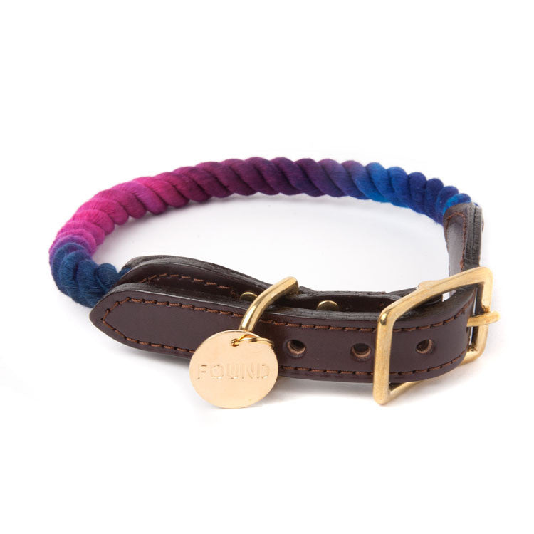 Rope and Leather Collar for Dogs and Cats , Cosmic Storm