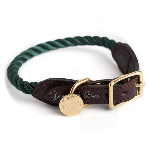 Rope and Leather Dog Collar, Hunter Green
