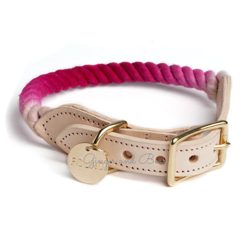 Rope and Leather Collar for Dogs and Cats, Magenta (FINAL SALE)