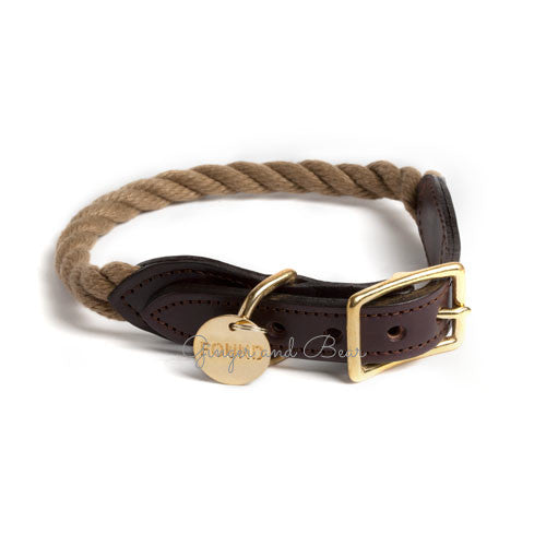 Rope and Leather Dog Collar, Natural