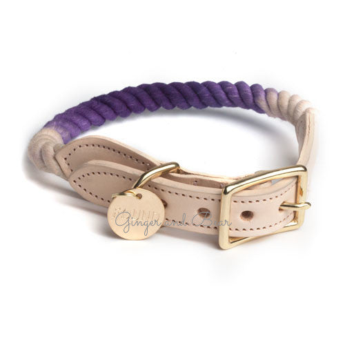Rope and Leather Collar for Dogs and Cats, Purple