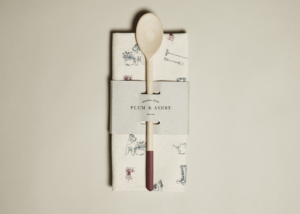 Tea towel and Wooden Spoon Gift Set: Bertie gardening print