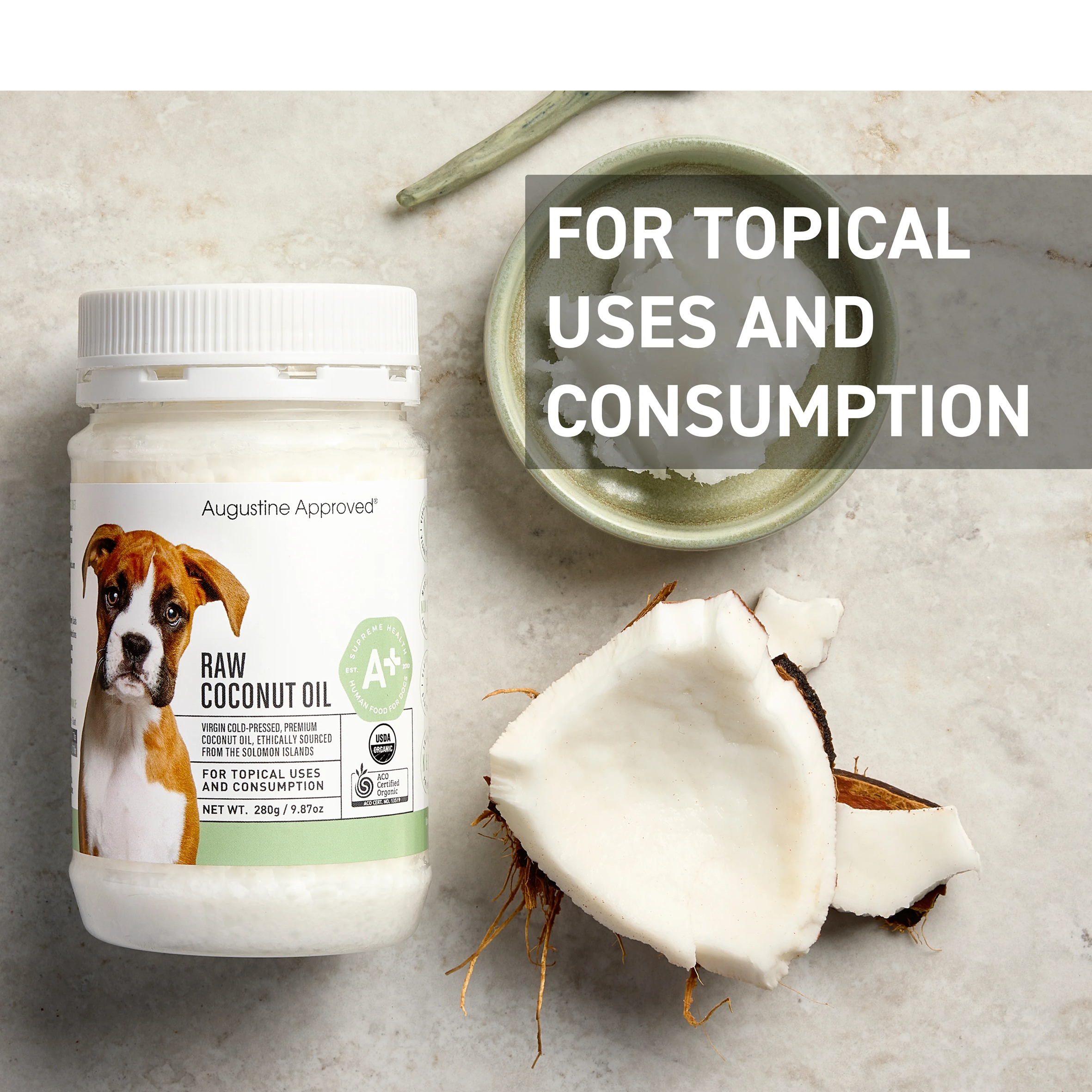 Augustine Approved Dual Certified Organic Raw Coconut Oil for Dogs and Cats