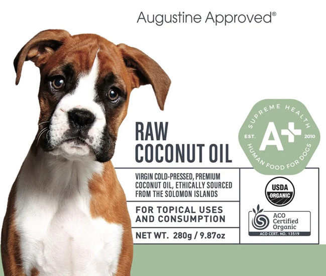 Augustine Approved Dual Certified Organic Raw Coconut Oil for Dogs and Cats