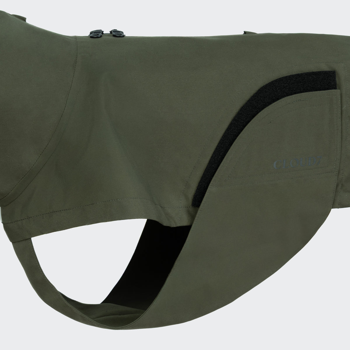 Minimalist dark olive dog rain jacket from the Cloud7 Dublin 2.0 eco-friendly pet outerwear collection.