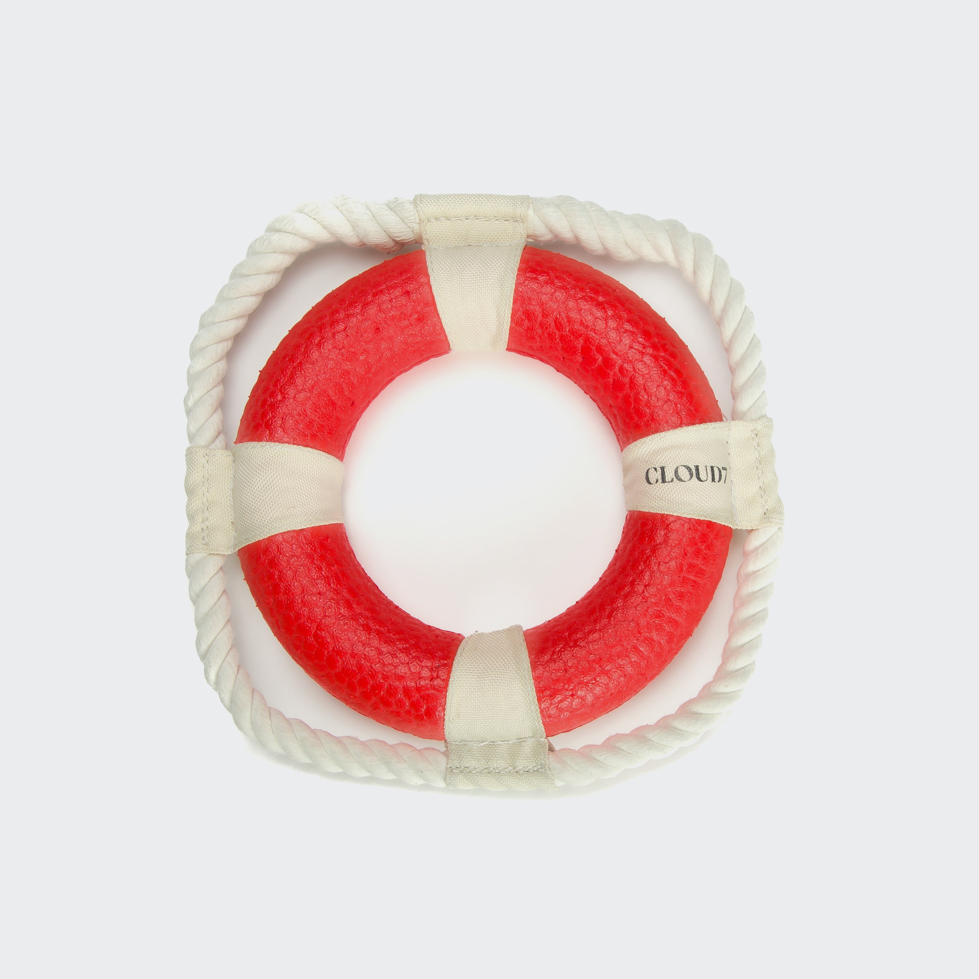 Cloud7 Floaty lifebuoy dog toy in bright orange with durable cotton rope for fetch and water play.