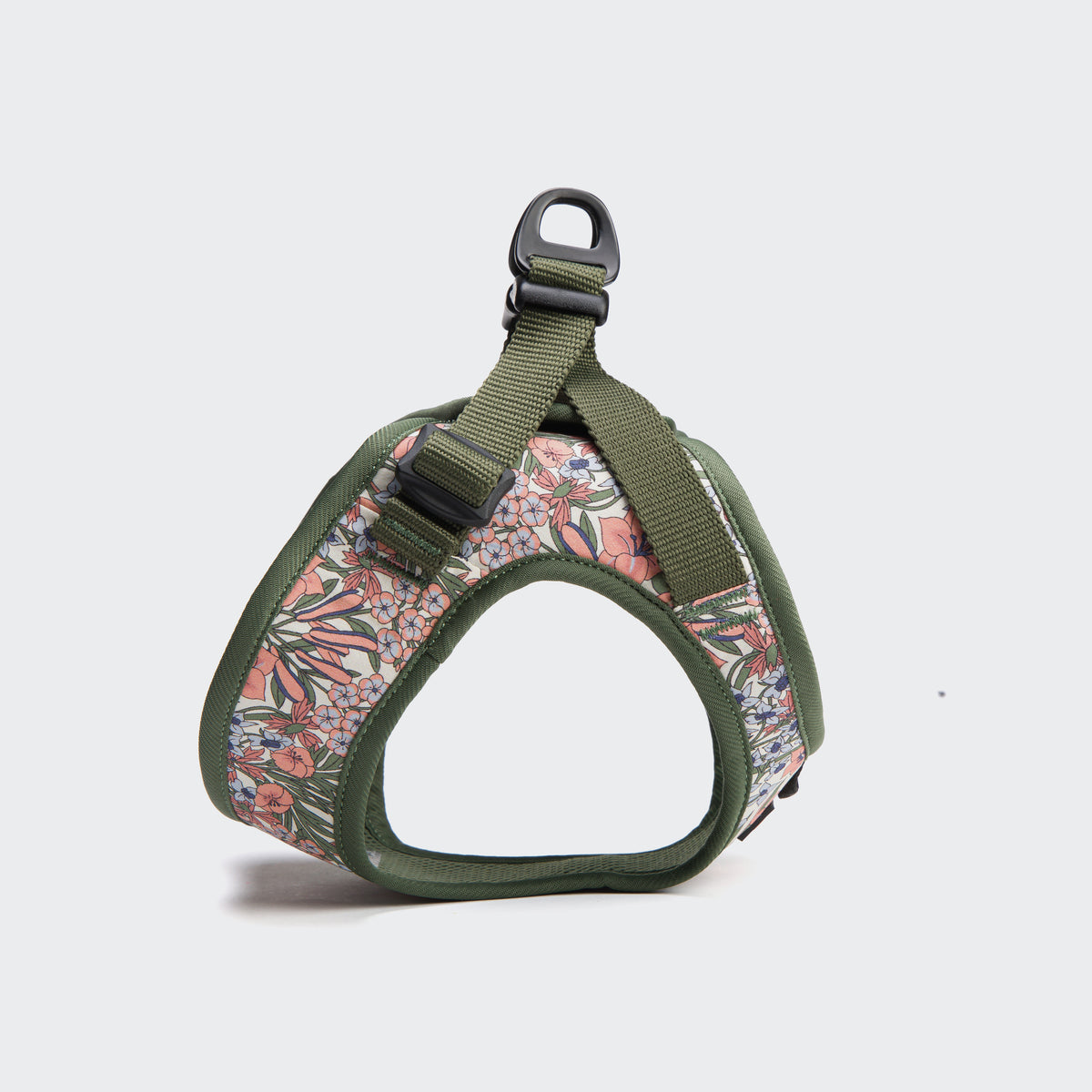 Cloud7 LTTL lightweight ergonomic step in harness for small dogs in a green and pink floral blossom print.