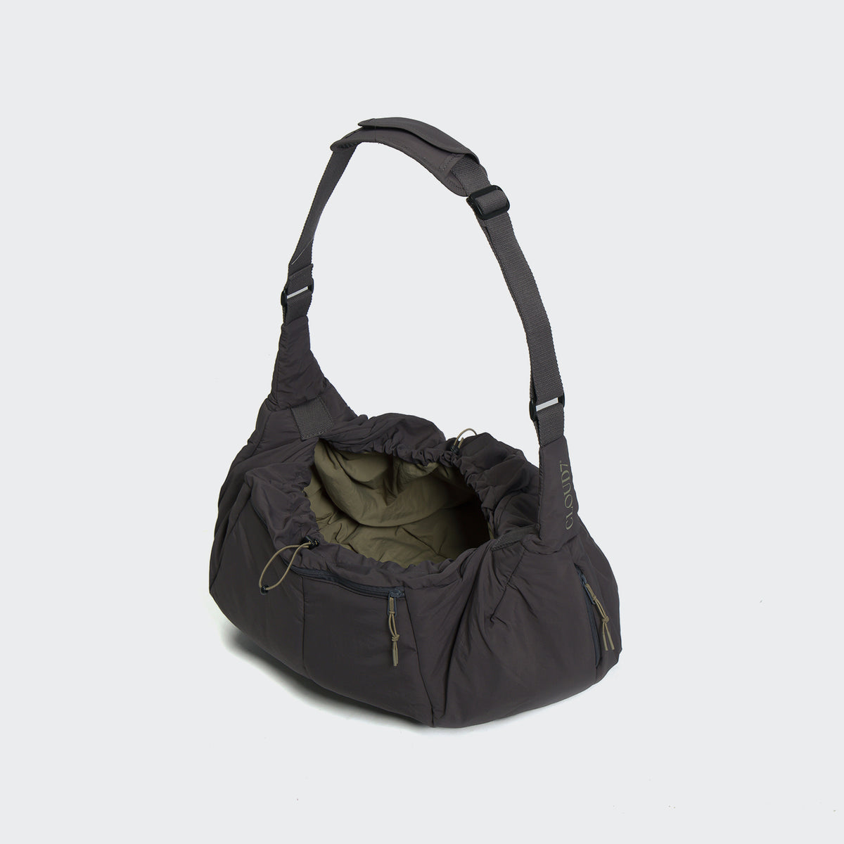 Cloud7 LTTL Dark Grey/Khaki Puffer Dog Sling Bag | Hands-Free Carrier