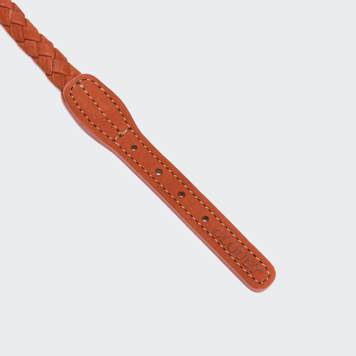 Cloud7 Ravello rust braided leather dog collar with solid brass hardware, showcasing the round nubuck weave design.