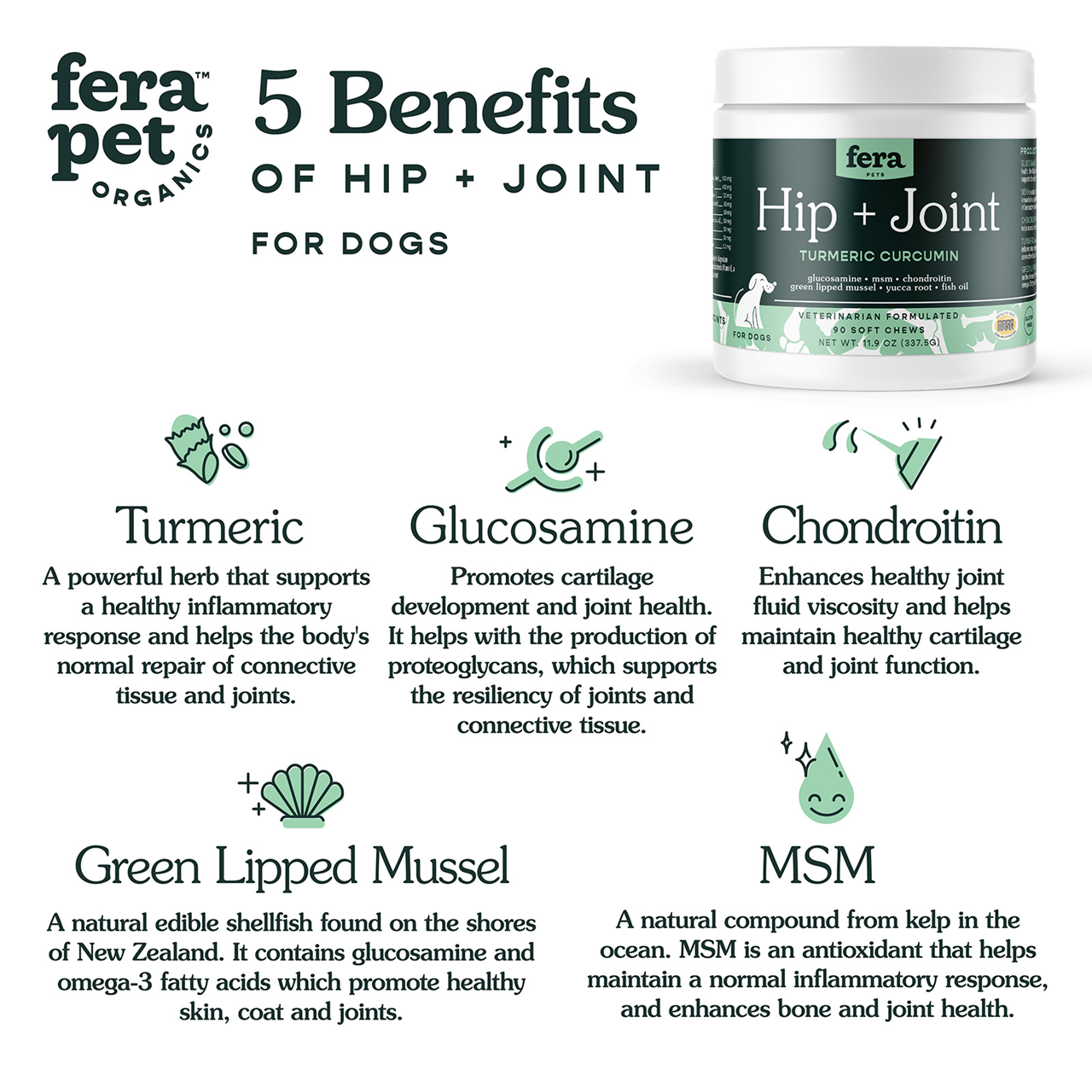 Fera Pet Organics Dog and Cat Supplement, Hip + Joint Support for Dogs